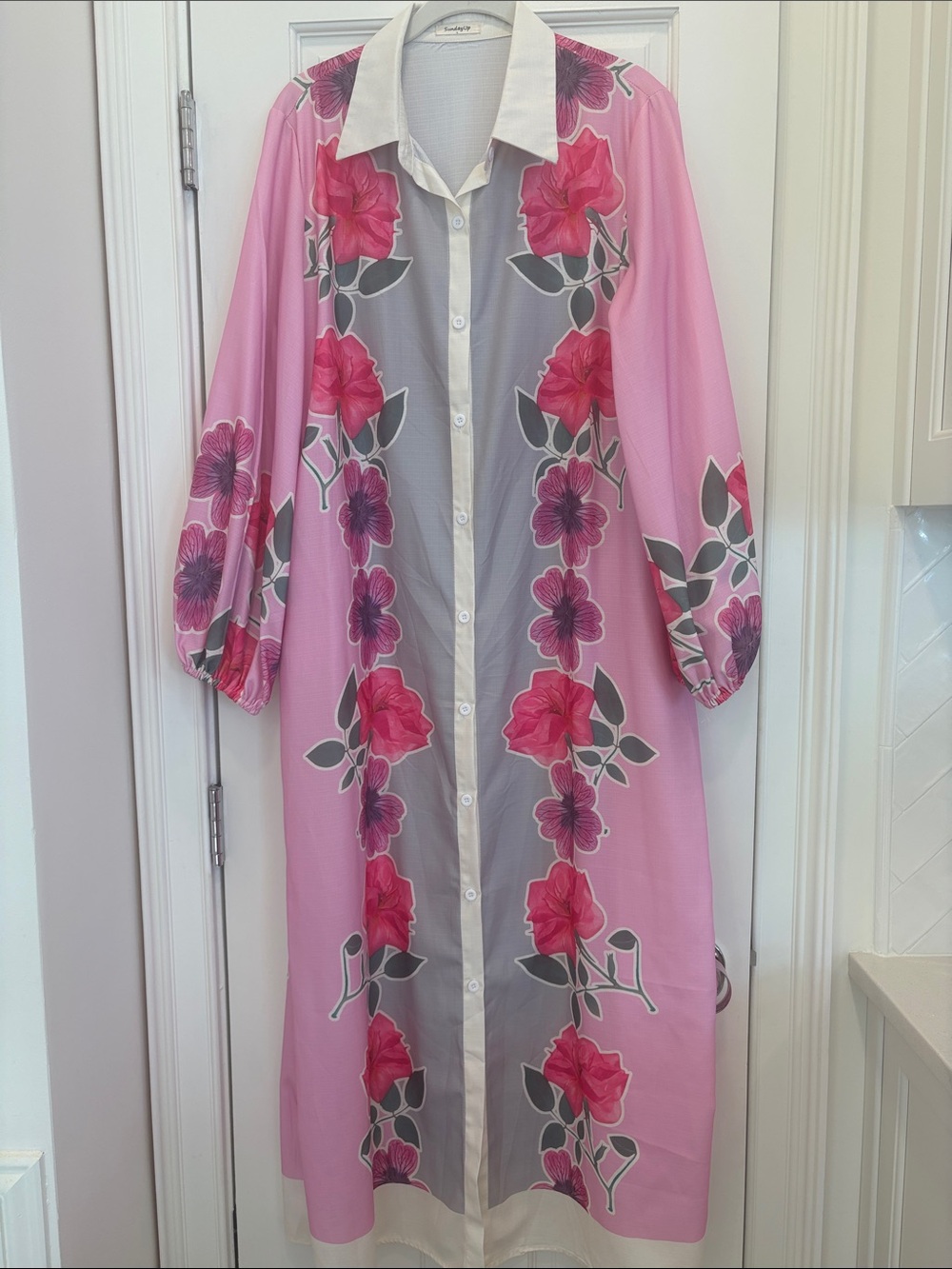 Sunday Up Women's Pink Floral Long Dress/Coverup - CreamTrim